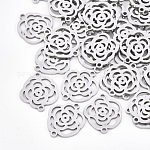 201 Stainless Steel Links connectors, Laser Cut Links, Flower, Stainless Steel Color, 17x14x1mm, Hole: 1.4mm
