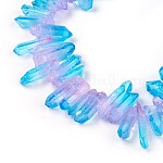 Природных кристаллов кварца бисер нитей, остроконечные подвески, граненые, колонка, окрашенные, два тона, голубой, 15~40x5~13x4.5~12 мм, отверстие : 1 мм