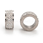 304 Stainless Steel Column Beads, with Polymer Clay Rhinestone, Stainless Steel Metal Color, Crystal, 13x6mm, Hole: 8mm