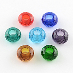 120 verre à facettes perles européennes, Perles avec un grand trou   , pas de noyau métallique, rondelle, couleur mixte, 13~14x8mm, Trou: 5~5.5mm