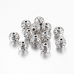 Legierung Tibetische Perlen, Bleifrei und Nickel frei und Cadmiumfrei, Runde, Antik Silber Farbe, 8 mm, Bohrung: 1 mm