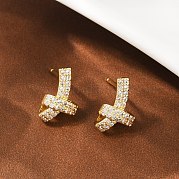 Серьги-гвоздики с латунным узлом и микропаве из прозрачных кубических цирконий EJEW-F895-16G
