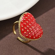 Сердечки из латуни с эмалью манжеты для женщин RJEW-A069-10G