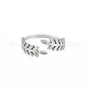 304 Stainless Steel Leaf Open Cuff Ring for Women RJEW-S405-190P