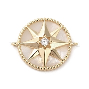 Brass Pave Clear Cubic Zirconia Connector Charms with Shell KK-P260-28A-G