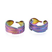 304 Stainless Steel Feather Wrapped Cuff Ring RJEW-N038-061