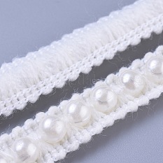 プラスチック製の模造真珠ビーズリボン  服飾材料  ホワイト  11.5mm FIND-WH0043-54