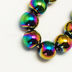 No magnético hematites sintética abalorios hebras, Grado A, redondo, arco iris chapado, 8mm, agujero: 1 mm, aproximamente 50~52 pcs / cadena