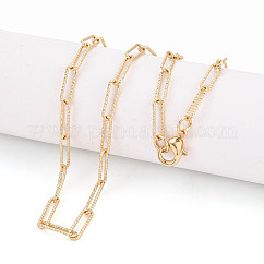 Fabricación de collar de cadena de clip de papel con textura de latón, con cierre de langosta, real 18k chapado en oro, 18.11~18.50 pulgada (46~47 cm), link: 11.5x3.5x0.8 mm