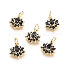 Ottone micro spianare fascino zirconi, con anelli di salto,  cadmio& piombo libero, loto, nero, canna di fucile e oro, 12x11x2.5mm, Foro: 3.4 mm