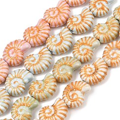 Abalorios de porcelana hechas a mano, cuentas de cerámica pintadas a mano, metal dorado enlaced, concha de caracol, color mezclado, 21x16x9mm, agujero: 2 mm