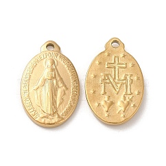 Ionenplattierung (IP) 304 Edelstahlanhänger, Oval mit Jungfrau Maria, echtes 18k vergoldet, 21x13x2 mm, Bohrung: 2 mm
