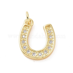 Ciondoli a forma di U in micro pavé di zirconi cubici in ottone, con anello di salto,  cadmio& piombo libero, ciondoli a forma di ferro di cavallo, oro, 15x12x2mm, Foro: 2.8 mm
