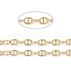 Chaînes à maillons mariner en laiton, Plaqué longue durée, soudé, avec bobine, véritable 18k plaqué or, 9x6x1.1mm, environ 16.4 pied (5 m)/rouleau