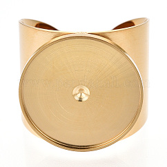 Bague ouverte en acier inoxydable 304 avec cabochon, plat rond, or, diamètre intérieur: 17 mm, Plateau: 17 mm