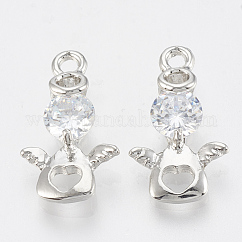 Pendentifs en alliage avec zircone cubique, ange, platine, 19x11.5x5mm, Trou: 1.8mm