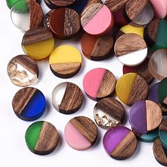 Cabujones de resina y madera de nogal, plano y redondo, color mezclado, 10x2.5~4mm
