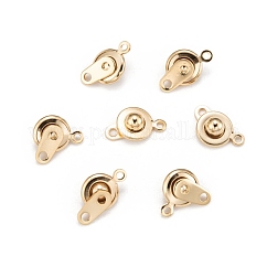 201 Edelstahl-Schnappverschlüsse, Flachrund, echtes 24k vergoldet, 15x9x5 mm, Loch: 1.5 mm und 2 mm