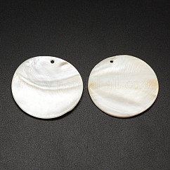 Pendientes de concha de agua dulce redondas planas, blanco cremoso, 44~46x3mm, agujero: 2 mm