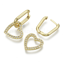 Orecchini a cerchio huggie pendenti in ottone con micro pavé di zirconi chiari&nbsp;KK-R137-022-NF