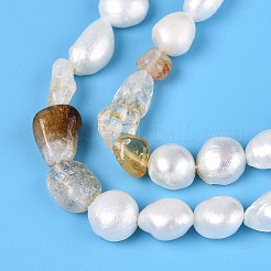 Erhitzte natürliche Citrin-Nuggets und Stränge aus natürlichen Süßwasserzuchtperlen&nbsp;PEAR-N023-01A-15