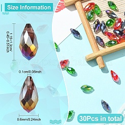 30 pièces 3 couleurs galvanoplastie perles de larme à facettes en verre&nbsp;EGLA-YW0001-86A