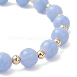 Pulseras elásticas de cuentas de ágata de encaje azul teñidas naturales y cuentas redondas de latón para mujer&nbsp;BJEW-JB12705