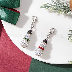 2 pz di perline da discoteca a forma di pupazzo di neve e decorazioni pendenti con strass in ottone&nbsp;HJEW-JM04452
