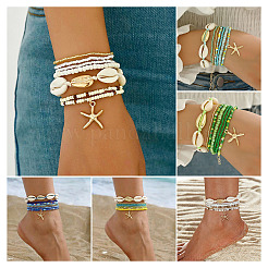 2 sachet de bracelets de cheville d'été en perles de verre de plage&nbsp;AJEW-TA0003-69G
