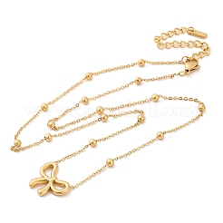 Ionenbeschichtung (IP) 304 Edelstahl Bowknot Anhänger Kugelkette Halsketten für Frauen&nbsp;NJEW-G142-03G