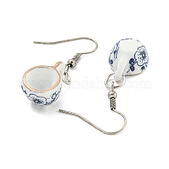 Pendientes colgantes de taza de porcelana azul y blanca hechos a mano&nbsp;EJEW-A042-02