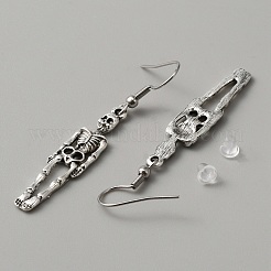 Legierungs-Skelett-Totenkopf-Ohrhänger für Halloween&nbsp;EJEW-WH0018-27B