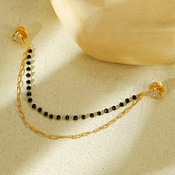 Broche en acier inoxydable 304 avec micro pavé de zircones cubiques transparentes et pierre noire teintée en forme de cœur&nbsp;JEWB-S021-06G