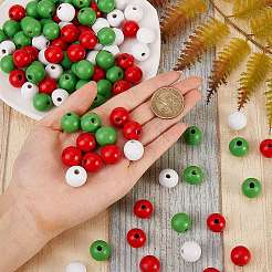300pcs 3 Farben bemalte Naturholzperlen&nbsp;WOOD-SZ0001-05