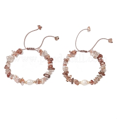 Bracelets tressés réglables en perles de quartz rutile naturelles en or noir&nbsp;BJEW-JB11913