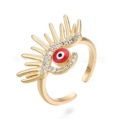 Anello polsino spalancato con zirconi chiari malocchio da donna con smalto&nbsp;RJEW-N035-098B
