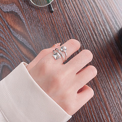 Flache runde und quadratische rhodinierte 925 Sterling Silber Fingerringe&nbsp;FS-WGC22D2-01