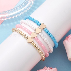 4 braccialetti elastici con perline di vetro per donna&nbsp;BJEW-JB11504