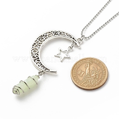 Natürliche neue Jade-Kugel mit Mond- und Sternanhänger-Halskette aus Legierung&nbsp;NJEW-JN03912-07