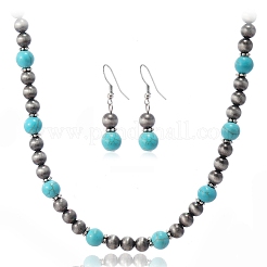 Sets aus Halsketten und Ohrhängern aus synthetischem Türkis und CCB-Kunststoff mit runden Perlen&nbsp;WG1B28D-02