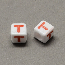 Perles européennes en acrylique de lettre colorées avec grand trou&nbsp;SACR-Q104-02T