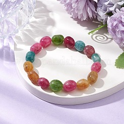 Bracelets extensibles en perles ovales en jade malaisien naturel teinté pour femmes&nbsp;BJEW-JB11039