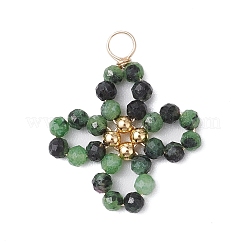 5 pieza de 5 estilos de aventurina verde natural y ágata musgosa y jade de Taiwán y rubí en zoisita y colgantes de cuentas redondas facetadas de piedra dorada verde sintética&nbsp;PALLOY-JF03130