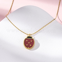 Colliers à maillons Boston avec pendentif coccinelle en acier inoxydable 304 émaillé rouge foncé pour femmes&nbsp;NJEW-U032-07G-02
