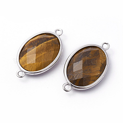 Platinfarbene Messing Tiger Eye Verbinder Anschlüsse&nbsp;G-F339-B05