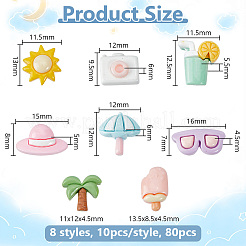 80 Stück 8 Stile Sommer Thema opake Harz Decoden Cabochons&nbsp;CRES-OC0001-13