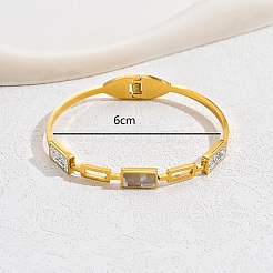 Bracelet à charnière en acier inoxydable 201 plaqué or 18 carat véritable avec micro pavé de zircones cubiques pour femme&nbsp;SJ3475-1