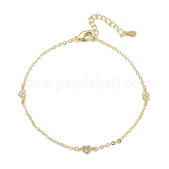 Bracelets en laiton sertis micro-pavés de zircon cubique transparent en forme de cœur&nbsp;KK-CBA6980-23G