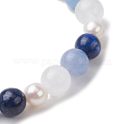 Natürliche weiße Jade & Lapislazuli & Perlen runde Stretch-Armbänder für Frauen&nbsp;BJEW-JB11041-02