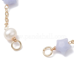 Creazione di braccialetti con catena a maglie in ottone e perle d'acqua dolce naturali e agata sintetica blu a forma di stella&nbsp;AJEW-JB01456-01